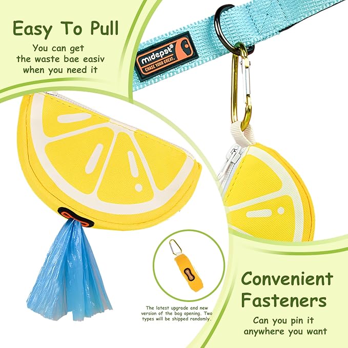 Lemon Shape Dog Poop Bag Holder and Carrier - Leash Attachment Poo Bag Dispenser with Stylish Cute Design,Lemon,Medium