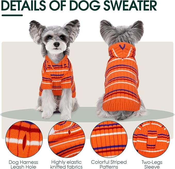 Kuoser Dog Sweater, Dog Sweaters for Small Dogs Girl Boy, Soft Puppy Pullover Sweater for Christmas Thanksgiving, Dogs Cable Knitted Sweatshirt Thermal Pet Winter Clothes for Cold Weather, Orange XS