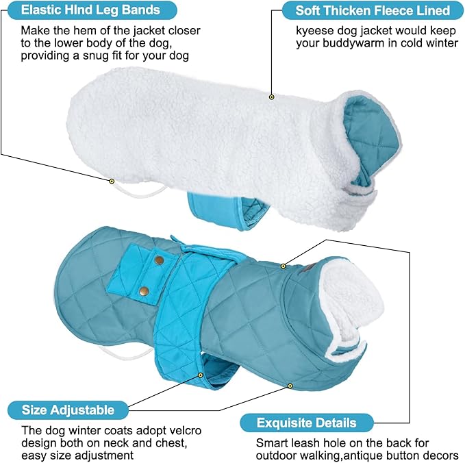 KYEESE Dog Coat Warm Pet Winter Puffer Coat with Leash Hole Windproof Pet Sweater with Waterproof Pets Clothes for Cold Weather Soft Dogs Jacket with Pocket Thick Dog Coats for Medium Dogs