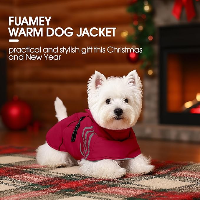 FUAMEY Dog Cold Weather Coats,Dog Winter Jackets for Large Dogs Warm Dogs Coat with Reflective Strips Waterproof Pet Snowsuit Thick Paded Pets Vest for Weimar German Shepherd Wine Red 3XL