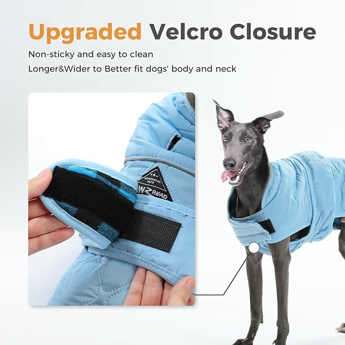PAWZ Road Dog Winter Coat with 5 Layers Warm Material, Reversible Dog Clothes with 2 Sides, Dog Jacket Outdoor Water Repellent, (Blue Plaid 2XL)