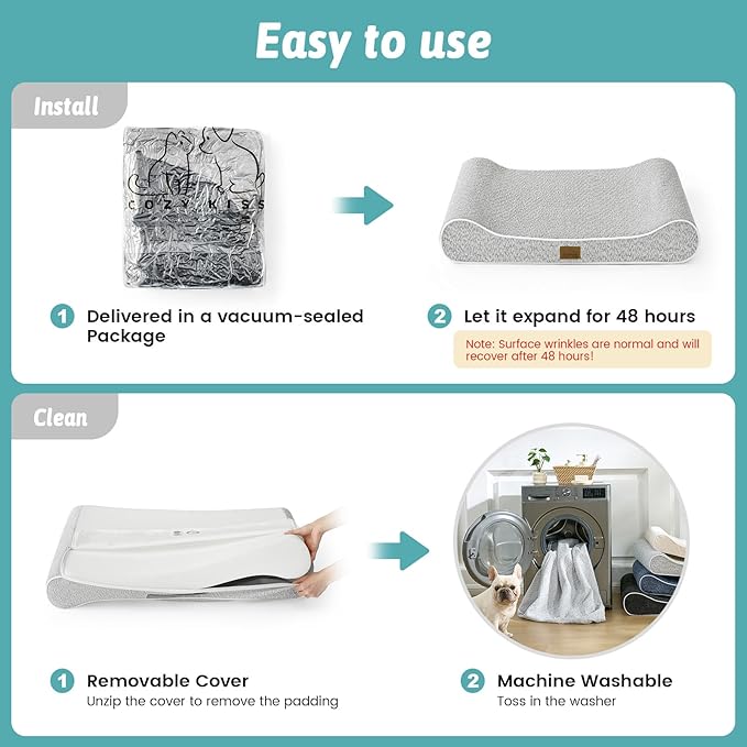 Orthopedic Dog Bed for Extra Large Dogs up to 140 lbs - Removable Washable Cover with Waterproof Lining, Cotton-Polyester Blend Boat-Shaped Lounger Mattress, XL(51x36x8in), Light Gray