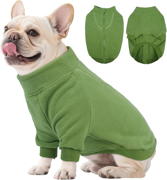 BRKURLEG Dog Sweater Dogs Warm Soft Fleece Sweaters, Turtleneck Sweatshirt for Small Medium Large Dogs, Dog Winter Coat, French Bulldog Pullover Jacket with Sleeve, Cold Weather Coat (Green, XL)