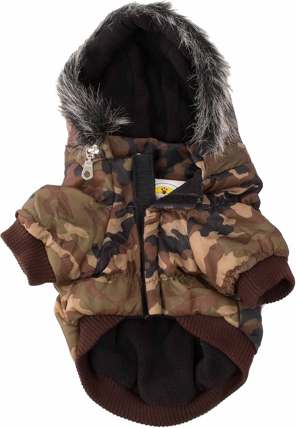 PET LIFE Classic Metallic Fashion Pet Dog Coat Jacket Parka w/ 3M Insulation and Removable Hood, Large, Camouflage
