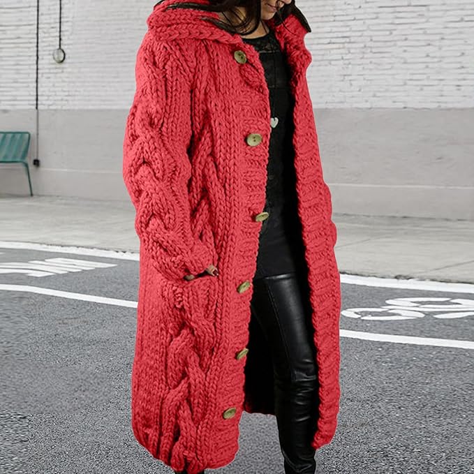 LOAIHA Women Chunky Cable Knit Long Sleeve Cardigan Fall Winter Trendy Oversized Button Down Sweaters Outerwear with Pocket