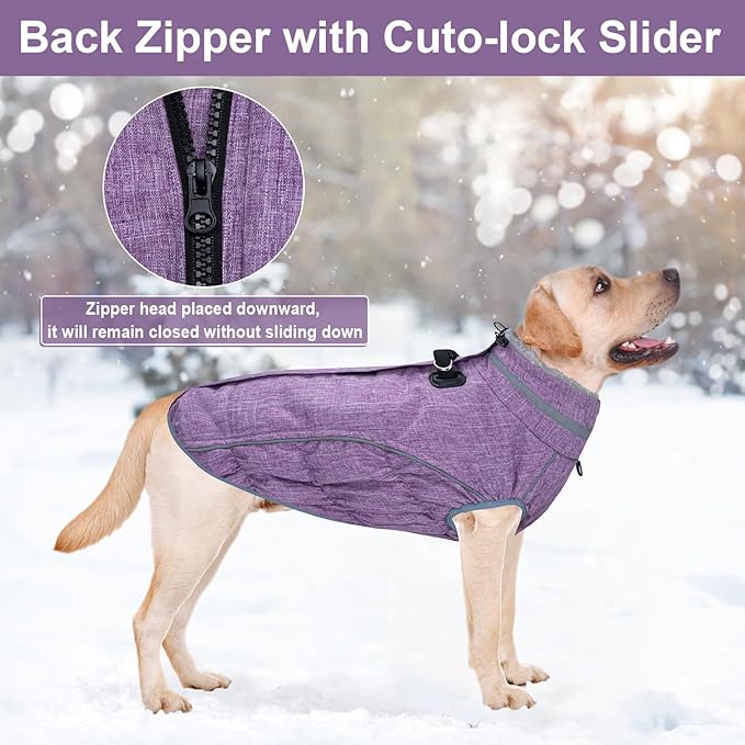 Malier Dog Coat, Reflective Dog Jacket Waterproof Windproof Puppy Cold Weather Coats with Harness Built in, Winter Extra Warm Pet Coat Fleece Vest for Small Large Pets and Puppy (Purple, XXX-Large)