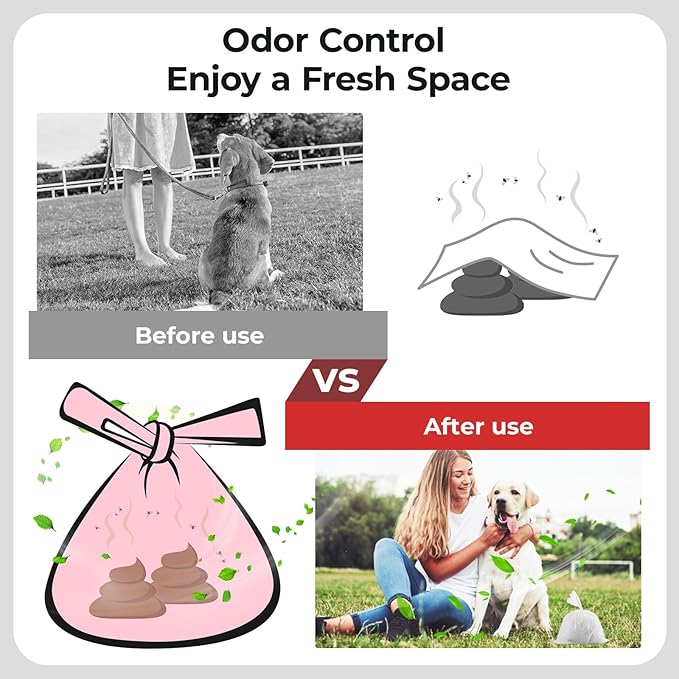Odor-Sealing Dog Poop Bags with Handles, 160-Count Large Capacity (5L) Pet Waste Bag, Unscented Poop Bags for Dogs or Cat Litter, Conceals Smell & Mess(Pink)