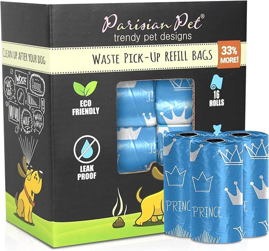 Parisian Pet Ecofriendly Dog Poop Bags Rolls - 320 Count Unscented Poop Bags For Dogs - Leakproof, Extra Thick, 16 Dog Waste Bags Refill Rolls - Prince Blue Doggie Poop Bags - Fits All Dispenser