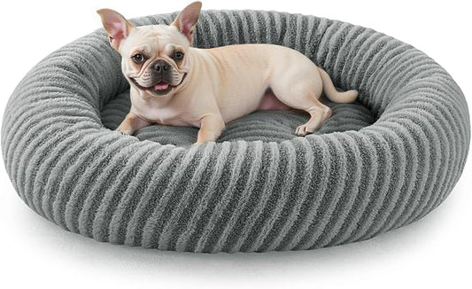 MIXJOY Dog Bed Medium Size Dogs, Washable Medium Dogs Bed with Removable Cover, Cozy Donut Dog Ded Fluffy Plush Faux Fur Pet Bed with Anti-Slip Bottom, 30"x30"x8", Grey