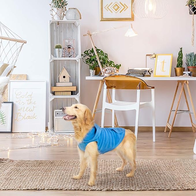 EXPAWLORER Dog Hoodie Fleece Sweater Vest, Hooded Dog Sweatshirt Fall Winter Pet Clothes with Leash Ring, Sleeveless Warm Cozy Puppy Clothing for Cat Small Medium Large Dogs Girl Boy, Blue S