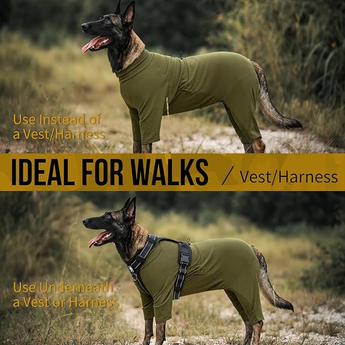 OneTigris Dog Pajamas - Breathable Modal Stretch Dog Clothes, Four-Legged Cold Weather Clothes, Shedding Suit Onesie with Back Locking Zipper and Adjustable Chest Drawcord