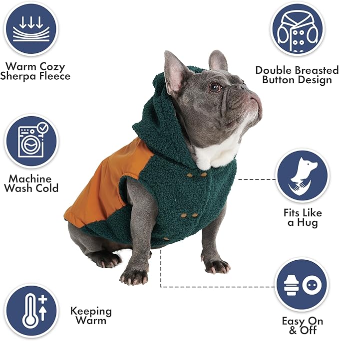 Spark Paws Reversible Dog Sweater, Sherpa Vest with Warm Fleece Lining, Warm Coat for Winter, Suitable for Small Medium, Large, XL XXL Dogs - Orange and Green - S