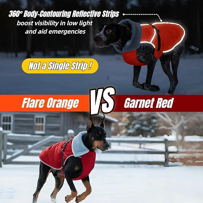 Insulated Relaxed Fit Dog Winter Jacket with Full-Body Reflective Strip, Hard Shell Pet Coat for Outdoor, Waterproof & Adjustable Coats for Large Dogs, Soft Fur Collar Clothes for Bulldog(Orange, XL)