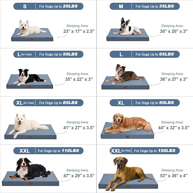 Large Outdoor All Weather Dog Bed, Waterproof Pet Bed for Large Dogs, Orthopedic Egg Crate Foam with Washable Removable Oxford Cooling Cover, 36x27 Inch, Blue