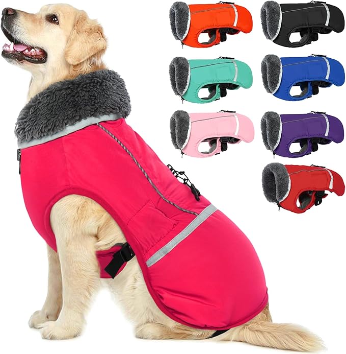 QBLEEV Warm Dog Coat Reflective Dog Jacket, Waterproof Dog Winter Coat Turtleneck Dog Clothes for Cold Weather, Thick Fleece Dog Snowsuit Christmas Dog Vest Pet Apparel for Small Medium Large Dogs XL