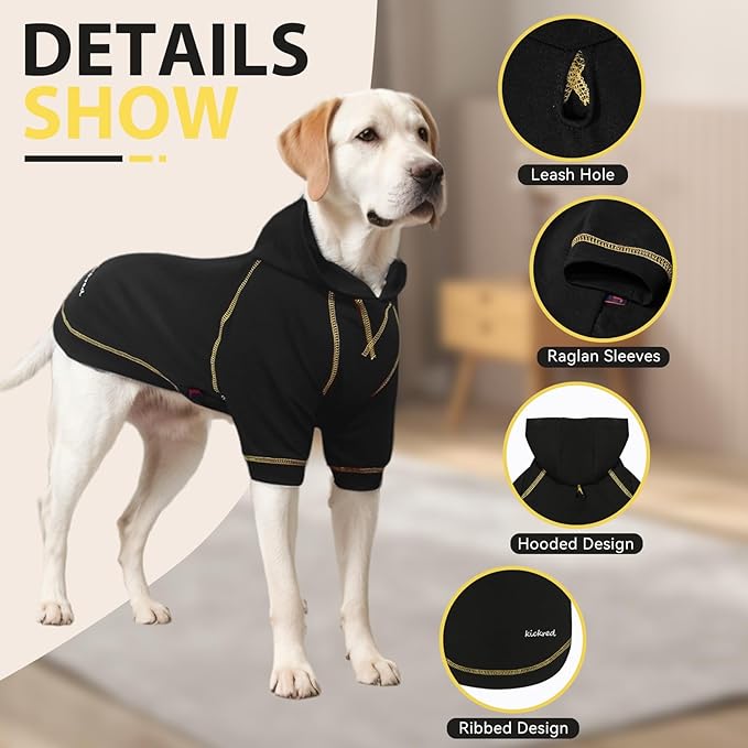 Basic Dog Hoodie Sweatshirts, Pet Clothes Hoodies Sweater with Hat and Leash Hole, Soft Cotton Outfit Coat for Large Medium Small Dogs, Black (XX-Large)