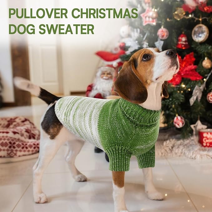 Queenmore Small Dog Sweater, Knitted Pullover Puppy Sweater,Cold Winter Pet Sweaters for Dog Girls Boys, Soft Turtleneck Knit Sweater with Leash Hole,Long Sleeves Christmas DogSweater(Green,S)