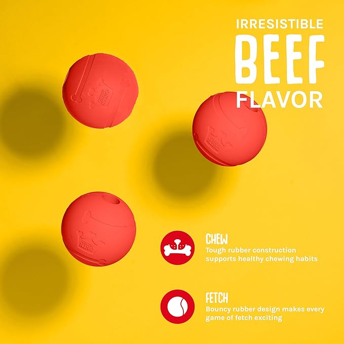 Chew King Flavored Rubber Ball Collection, 2.5 Inch Beef Flavor Rubber Balls 3-Pk