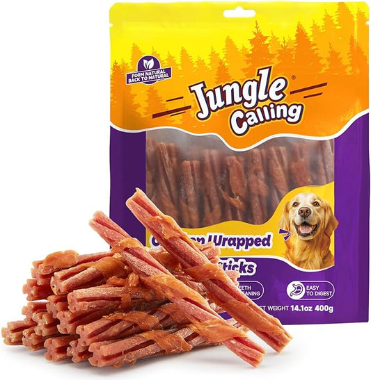 Jungle Calling Dog Treats, Chicken Wrapped Collagen Sticks Chewy Treat, Beef Lung Flavor, Chews Stick for Small Medium Breed Dogs Chewers, Chew Snack Healthy Easy to Digest Teeth Cleaning,14.1 oz
