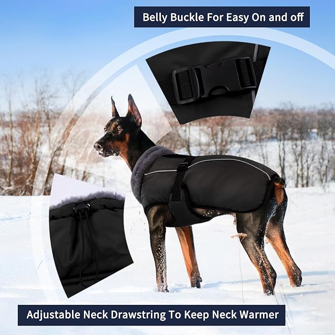 IECOii Extra Warm Reflective Dog Jacket - Adjustable Dog Winter Coat with Buckle & Soft Fleece for Small, Medium & Large Dogs