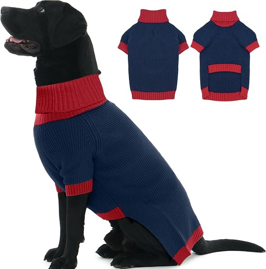 Dog Sweater XXXL, Turtleneck Sleeve Sweater with Leash Hole, Stretchy Christmas Sweaters for Large Dogs Male Female, Holiday Knitted Jumper for Husky, Golden Retriever, Doberman, NavyBlue 3XL