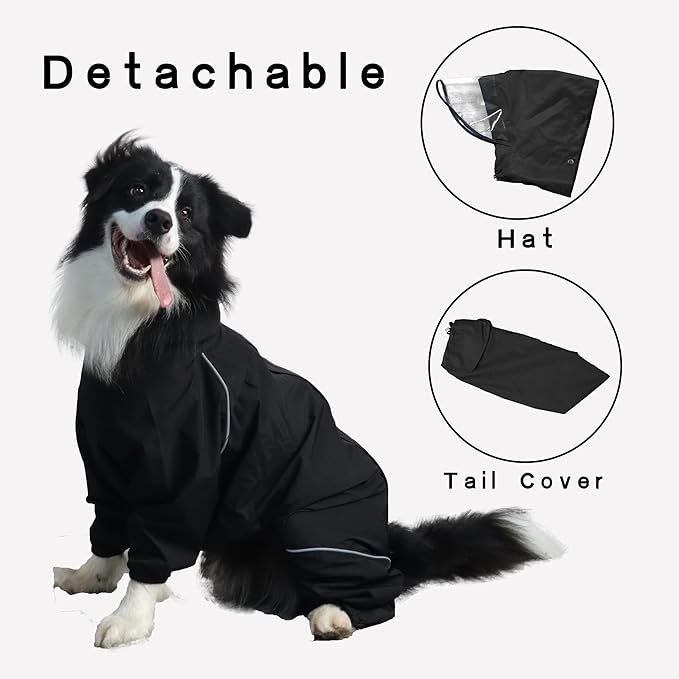 Dog Raincoat for Medium Large Dogs,rain Jacket Coat, Full Leg Coverage Waterproof Rain Suit with Detachable Hood & Tail, Reflective Strips, Snag-Free Top Zipper (Khaki for Boy, X-Small)