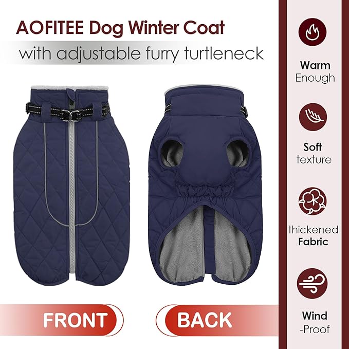 AOFITEE Coat for Extra Large Dogs, Warm Turtleneck Dog Winter Jacket with Back Zipper, Waterproof Dog Puffer Jacket for Large Dogs, XL Pet Coat Warm Snowsuit for Corgi, Border Collie, Beagle