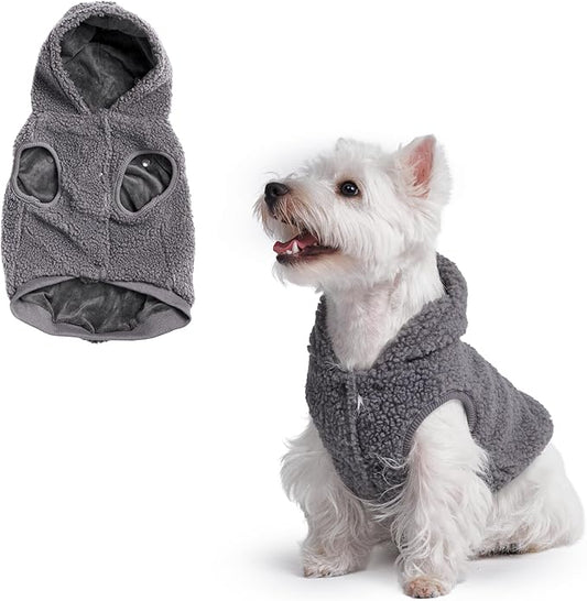 Spark Paws Teddy Dog Sweater, Sherpa Vest with Warm Fleece Lining, Winter Coat Suitable for Small Medium Large XL XXL Breeds - Grey - S