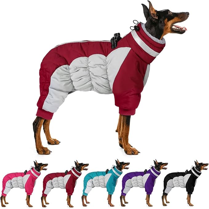 MIGOHI Full Body Dog Coat - Warm Reflective Large Dog Winter Coat with Harness,Turtleneck Fleece Jacket for Dogs,Four-Leg Windproof Puffer Jackets Snowsuit with Zipper for Small Medium Large Dogs,2XL