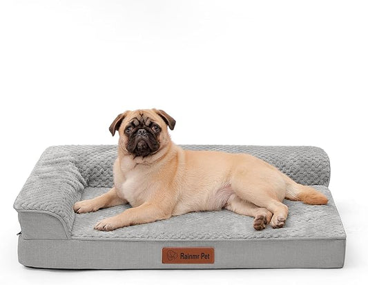 Orthopedic Dog Bed Medium Size Dog, Memory Foam Pet Bed for Medium Dogs, Washable Removable Cover, Nonskid Bottom, Waterproof, 35x23x6 Inches, Light Grey
