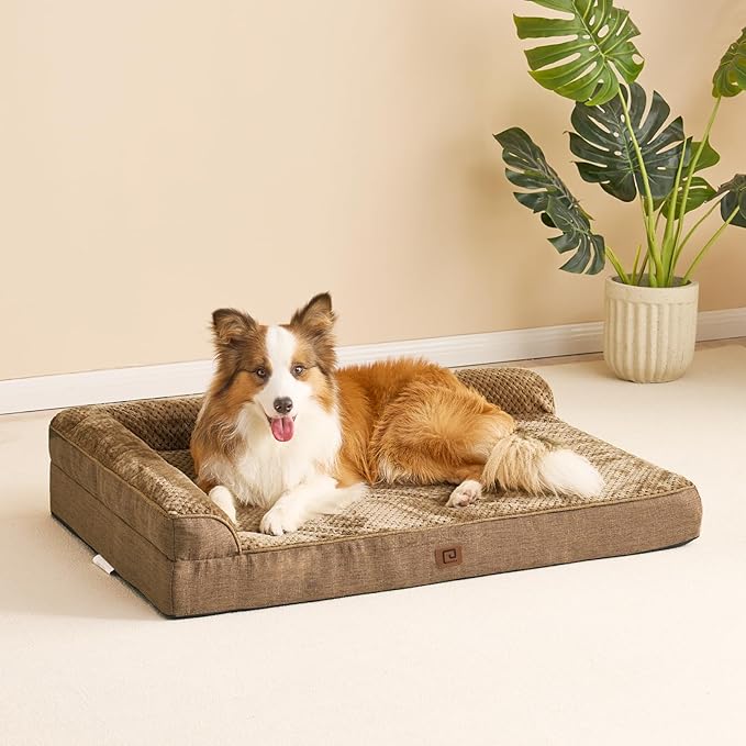 EHEYCIGA Memory Foam Dog Bed XXL, Giant Dog Bed Orthopedic with Washable Removable Cover, Waterproof Pet Bed Couch for Jumbo Dogs, 48x36x7 Inches, Camel
