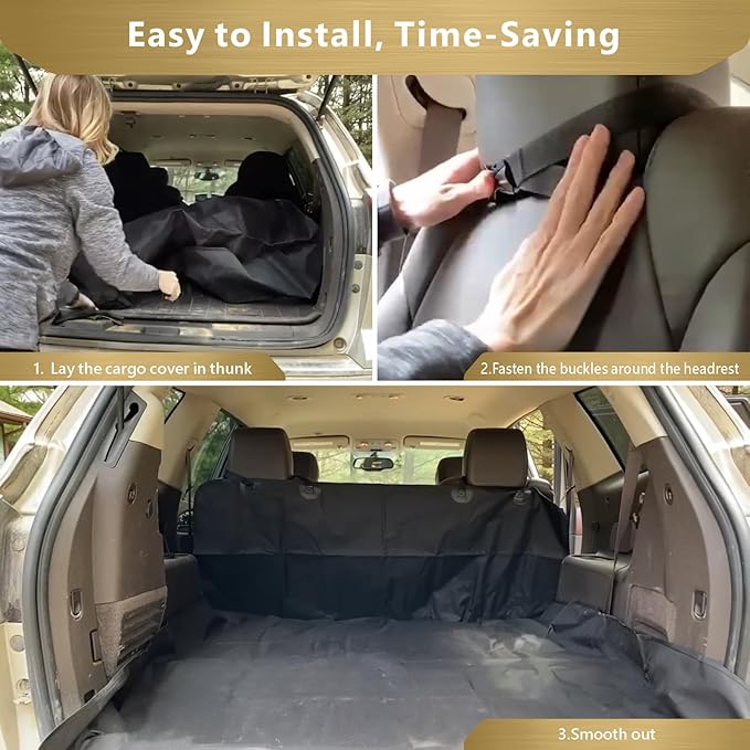 F-color SUV Cargo Liner for Dogs, Water Resistant Pet Cover Dog Seat Mat SUVs Sedans Vans with Bumper Flap Protector, Non-Slip, Large Size Universal Fit, Black