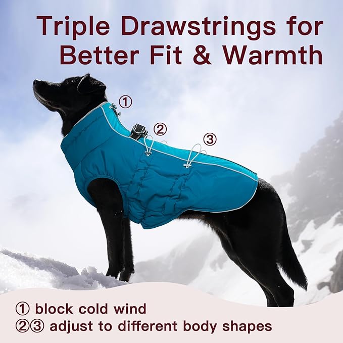 Dog Winter Jacket - XX Large, Warm Zip Up Snowsuit Dog Harness Vest, Reflective, Water-Resistant, Green