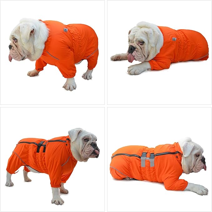 Dogs Waterproof Jacket, Lightweight Waterproof Jacket Reflective Safety Dog Raincoat Windproof Snow-Proof Dog Vest for Pugs English French Bulldog American Pit Bull Orange B-S