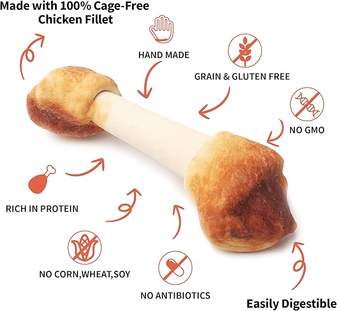 Premium Dog Bones, Made with Real Chicken & Wholesome Vegetables, Rawhide Alternative, Medium 5pcs/Pack x 2packs