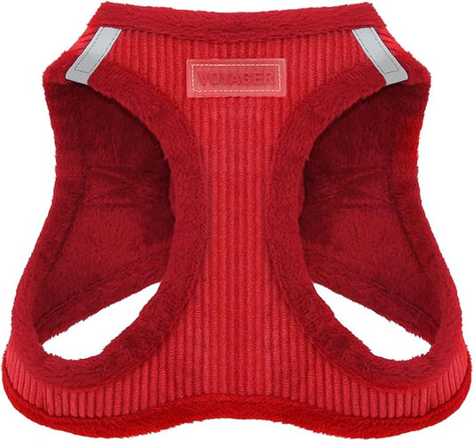 Voyager Step-In Plush Dog Harness – Soft Plush, Step In Vest Harness for Small and Medium Dogs by Best Pet Supplies - Harness (Red Corduroy), S (Chest: 14.5 - 16")