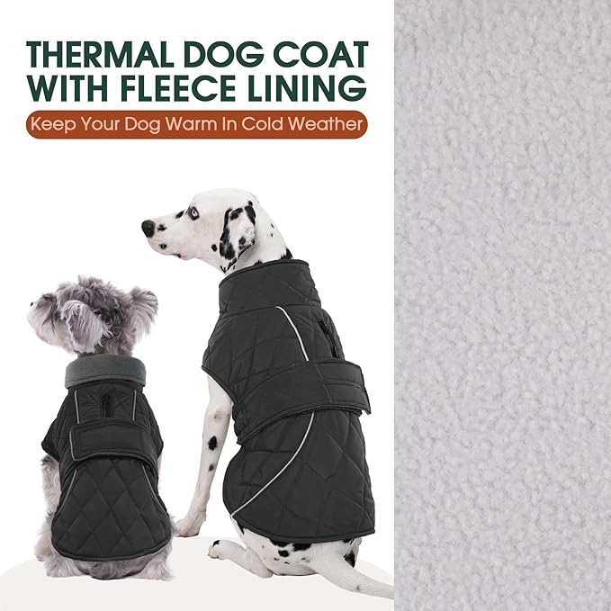 Kuoser Super-Warm Dog Jacket Windproof Cold Weather Coats for Extra Large Dogs, Fleece Lining Turtleneck Dog Snowsuit Reflective Adjustable Pet Winter Coat, Dark Grey 3XL