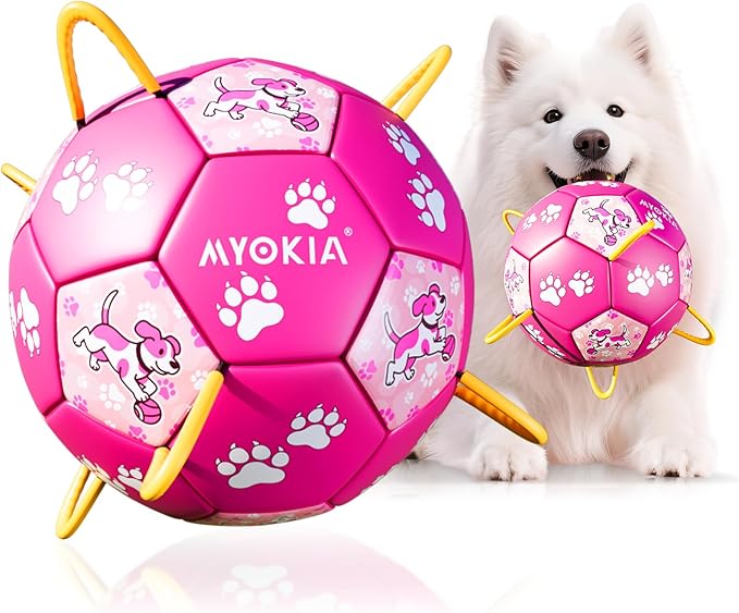 Size 3 Pink Dog Soccer Ball with Straps Durable Training Ball for Pets Interactive Outdoor Dog Toy for Medium to Large Puppies Essential Pet Supplies