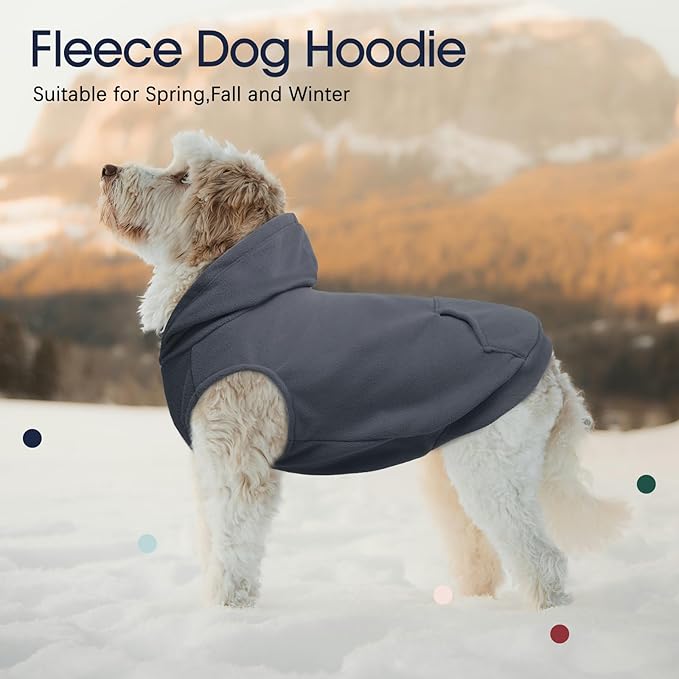 IECOii Dog Hoodie for Medium Dogs, Warm Fleece Dog Hoodies Sweater with Leash Hole and Pocket, Cozy Dogs Cold Weather Coat for Fall Winter Hooded Sweatshirt Vest for French Bulldog, Grey, L