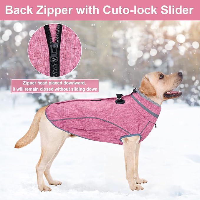 Malier Dog Coat, Reflective Dog Jacket Waterproof Windproof Puppy Cold Weather Coats with Harness Built in, Winter Extra Warm Pet Coat Fleece Vest for Small Large Pets and Puppy (Pink, XX-Large)