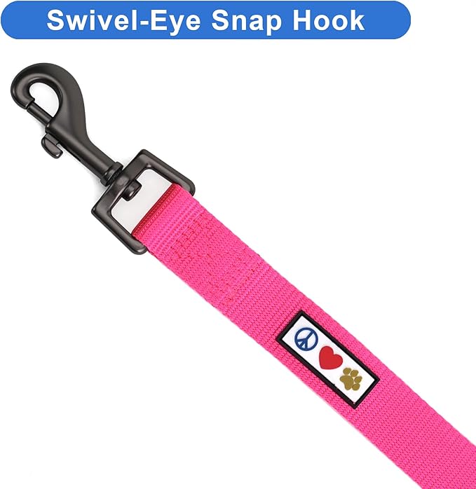 Pawtitas Personalized Dog Leash - Embroidered Custom Leash with Pet Name & Phone Number, 6 ft Long, Medium to Large, Pink