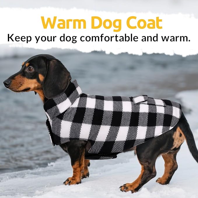 ASENKU Dog Winter Coat, Fleece Doggie Jacket Plaid Reversible Vest Waterproof Windproof Cold Weather Clothes for Small Medium Large Dogs (L, White)