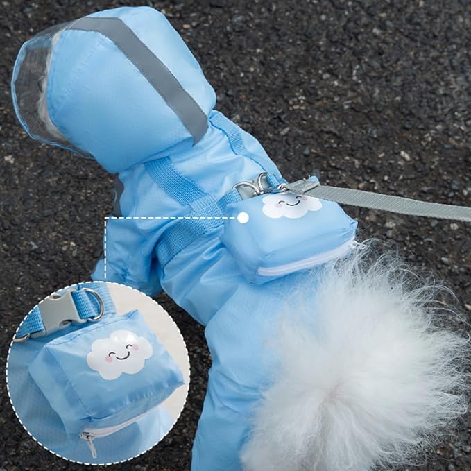 Full Coverage Small Dog Raincoat, Waterproof with Four-Leg Protection, Ideal for Teddy Bears, Includes Waterproof Mini Backpack (Blue, Small(Suggest Weight 3.3-5.5lb))