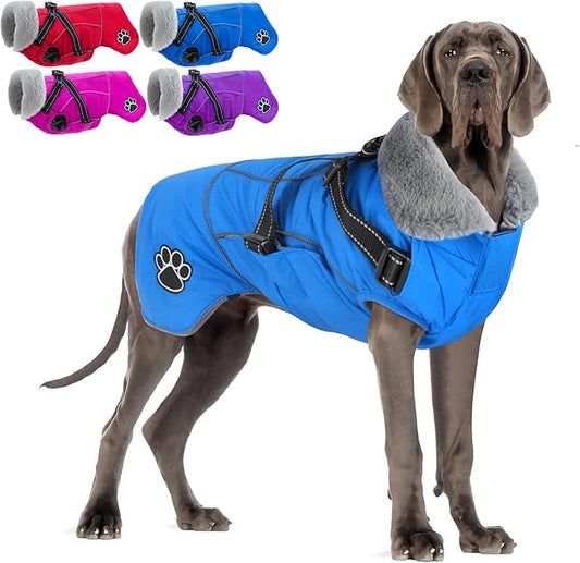 Doglay Dog Coat with Harness, Reflective Warm Dog Jacket Waterproof Puppy Winter Coat for Cold Weather, Adjustable Fleece Jacket for Small Medium Large Dogs