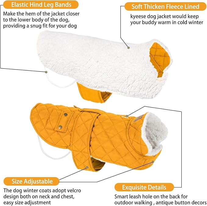 KYEESE Dog Coat Windproof Dog Coats for Small Dogs Soft Pet Sweater for Cold Weather Waterproof Dogs Jacket with Fleece Lined Thick Cat Clothes with Pocket Warm Pet Winter Puffer Coat with Leash Hole