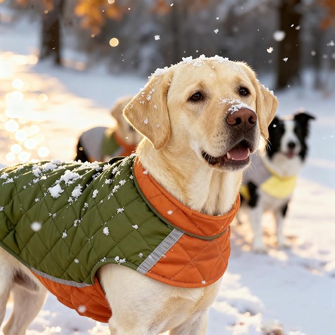 Reversible Waterproof Dog Coat - Adjustable Winter Jacket for Small to Large Breeds, Warm Cold Weather Apparel for Medium Dogs (Pink & Khaki, Large (Pack of 1))