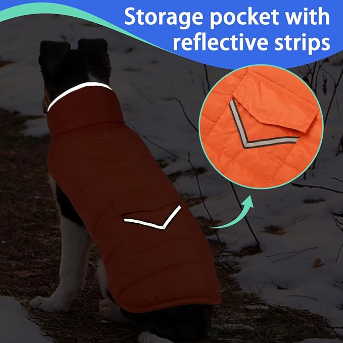 MIGOHI Warm Dog Coat - Winter Dog Jacket, Reflective Windproof Fleece Vest with Leash Hole and Furry Collar, Orange,3XL