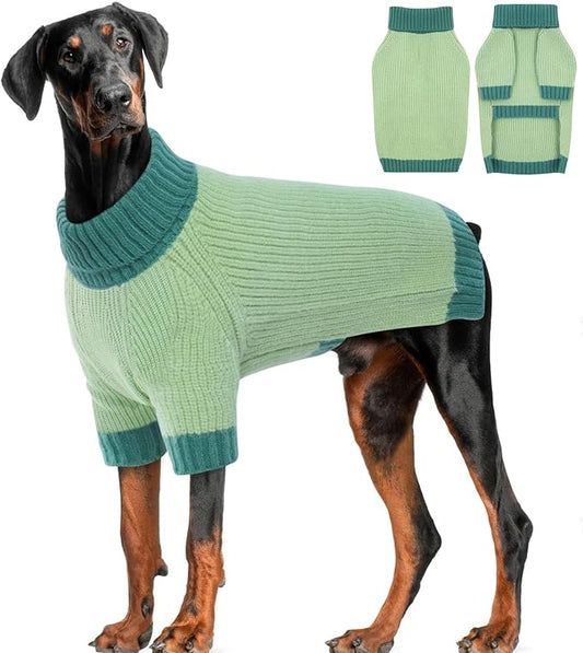 Extra Large Dog Sweater, Sleeve Turtleneck Sweater with Harness Hole, Christmas Pullover Sweaters for Dogs Boy Girl, Winter Dog Jumper for Rottweiler, Alaskan, Great Dane, Green 4XL
