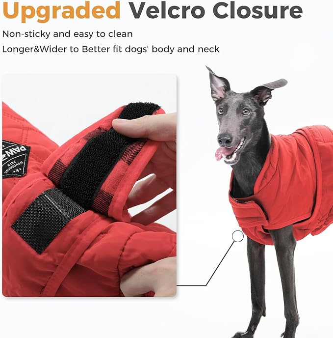 PAWZ Road Dog Winter Coat with 5 Layers Warm Material, Reversible Dog Clothes with 2 Sides, Dog Jacket Outdoor Water Repellent, (Red Plaid 2XL)