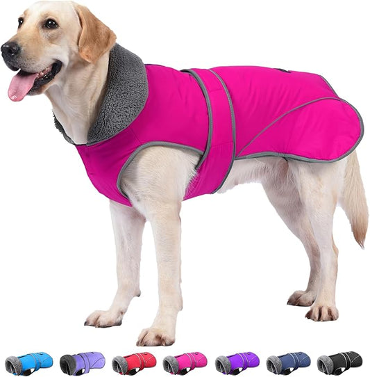 Dogcheer Dog Coat, Waterproof Dog Jacket Reflective Pet Winter Coat with Adjustable Hook & Loop, Christmas Puppy Fleece Jacket Warm Turtleneck Snowsuit for Small Medium Large Dogs - Pink, L